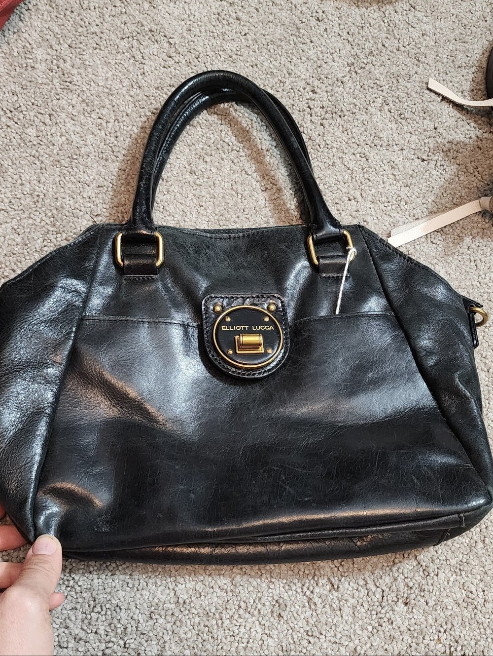 Elliott Lucca Black Leather Satchel Handbag